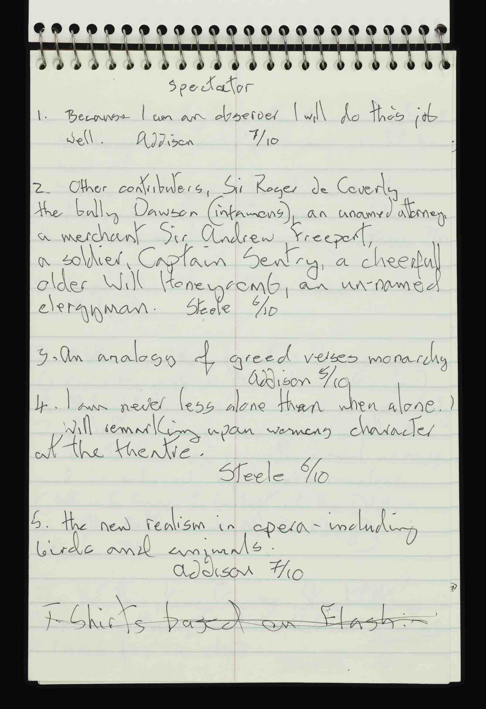 Handwritten notes for The Spectator