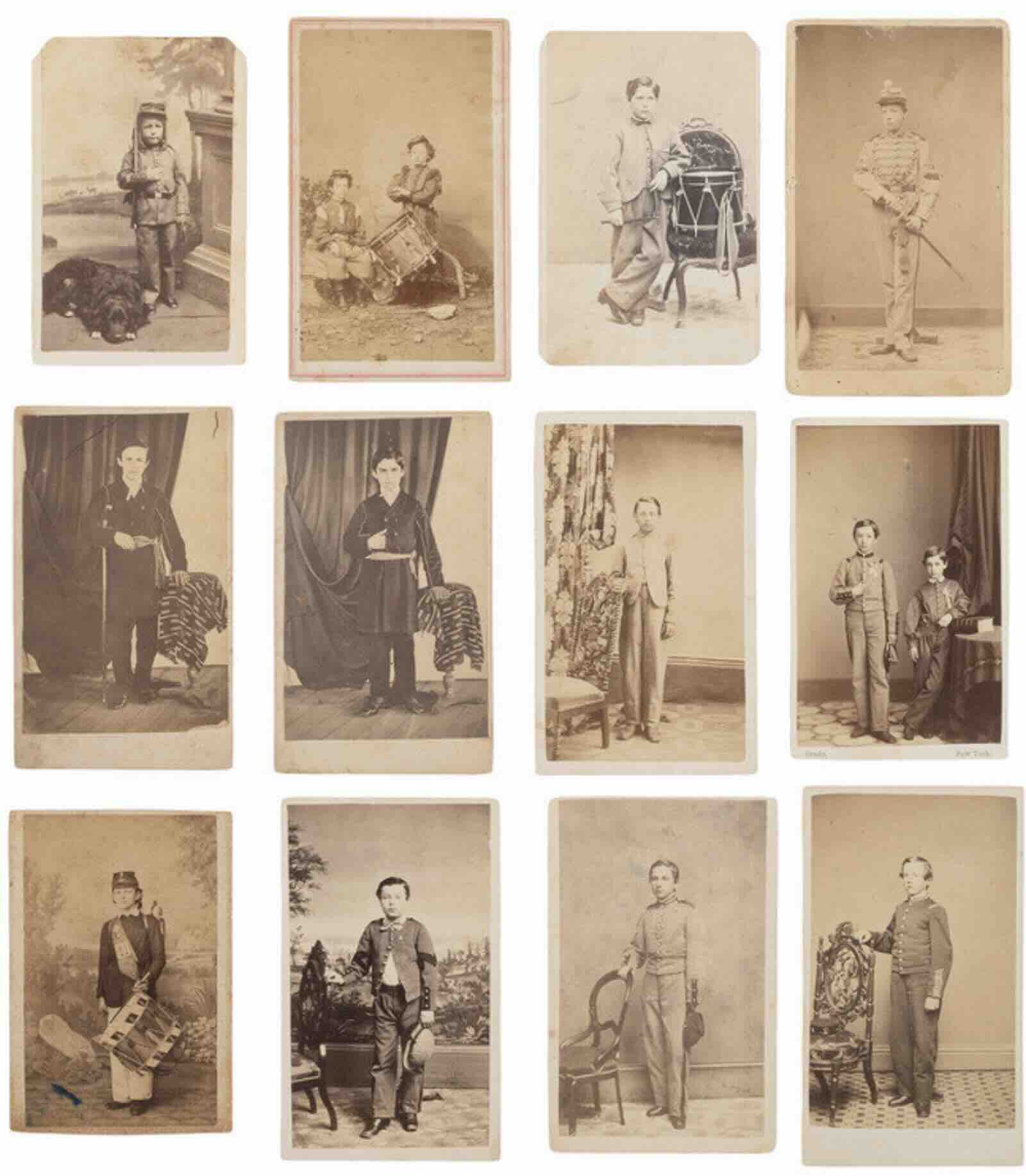 A group of 12 Carte de Visites of children in Civil War uniforms