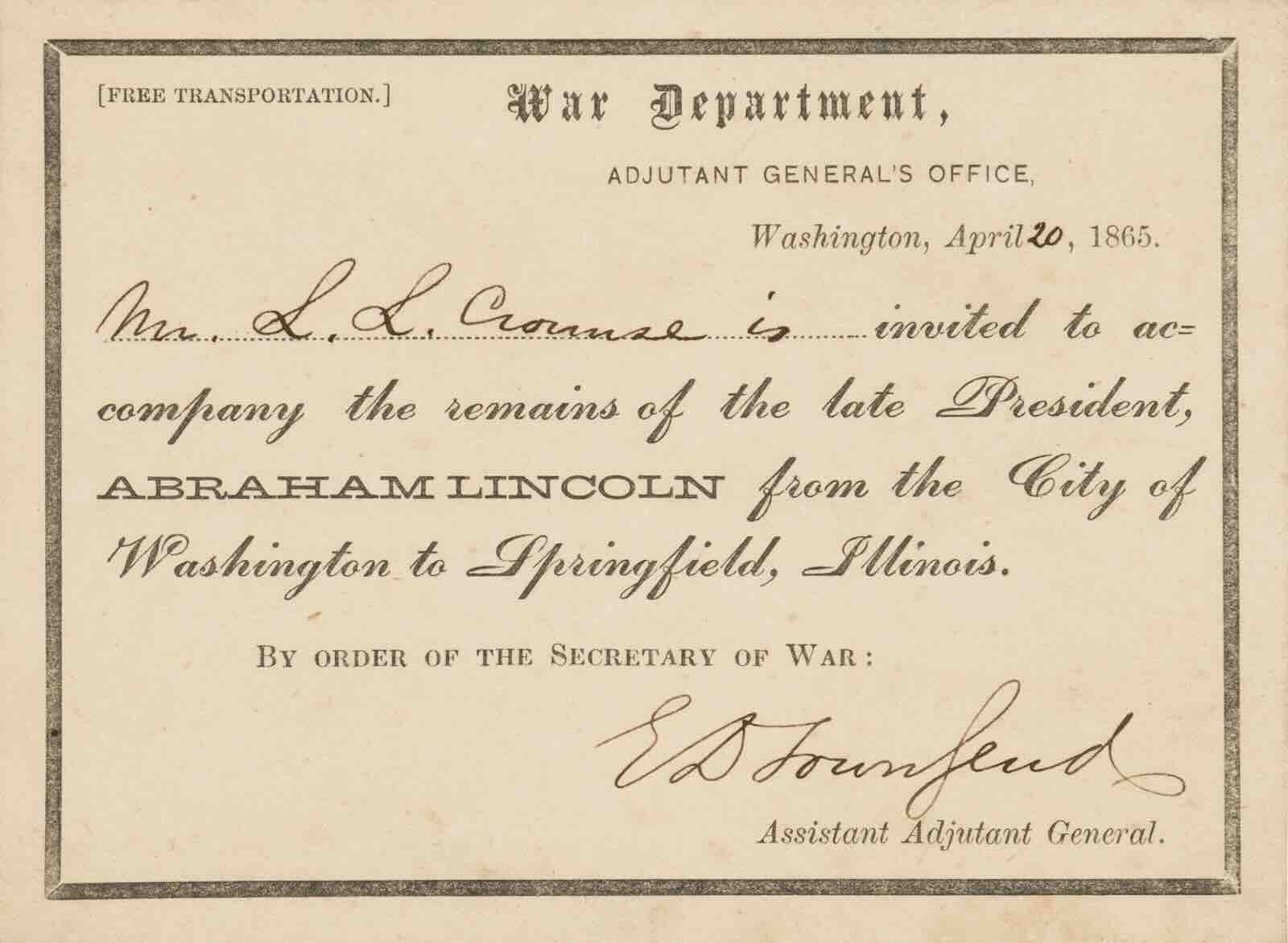 Lincoln funeral train ticket