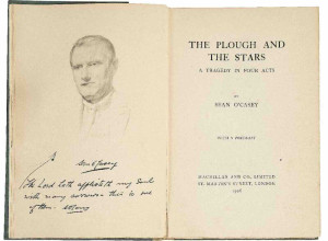 First edition of Sean O’Casey’s play The Plough and the Stars, a Tragedy in Four Acts (1926), inscribed to painter Augustus John
