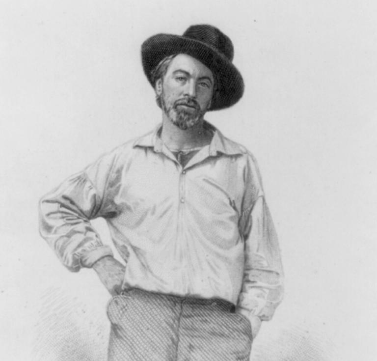Walt Whitman in his younger years, as shown in this 1854 engraving by Samuel Hollyer used in the 1855 first edition of "Leaves of Grass."