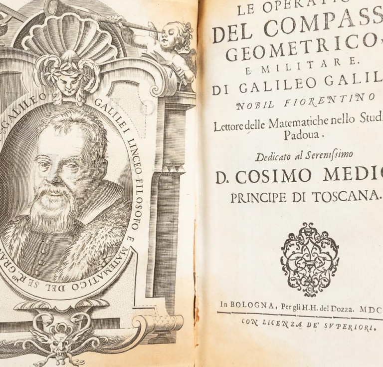 Engraved portrait of Galileo and facing title page.