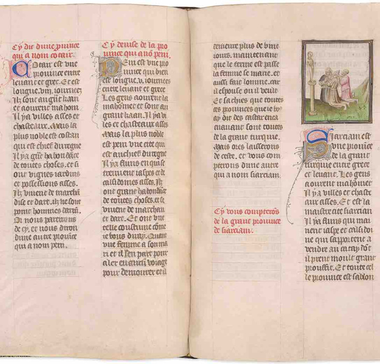 Master of the Berry Apocalypse, The Province of Charchan (Qiemo), in the Travels of Marco Polo. France, Paris, ca. 1410. 