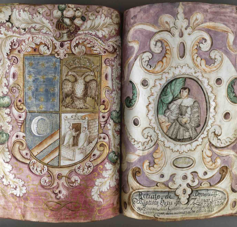 Illuminated manuscript, 1695, portrait of an indigenous Mexican nobleman in Spanish dress