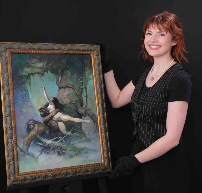 Framed handpainted Frank Frazetta Captive Princess 1973 paperback cover artwork